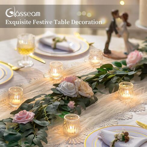 حامل شموع Tealight زجاجي من Glasseam: 12 قطعة من حاملات الشموع النذرية المضلعة الشفافة لحفلات الزفاف المركزية وحفلات زينة طاولات الكريسماس in Kuwait