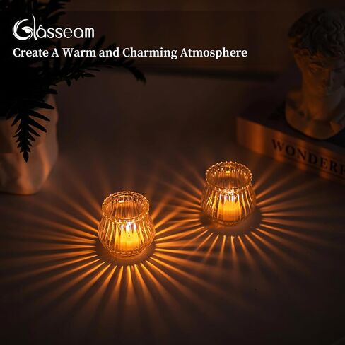 حامل شموع Tealight زجاجي من Glasseam: 12 قطعة من حاملات الشموع النذرية المضلعة الشفافة لحفلات الزفاف المركزية وحفلات زينة طاولات الكريسماس in Kuwait
