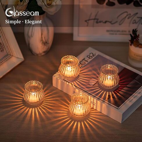 حامل شموع Tealight زجاجي من Glasseam: 12 قطعة من حاملات الشموع النذرية المضلعة الشفافة لحفلات الزفاف المركزية وحفلات زينة طاولات الكريسماس in Kuwait