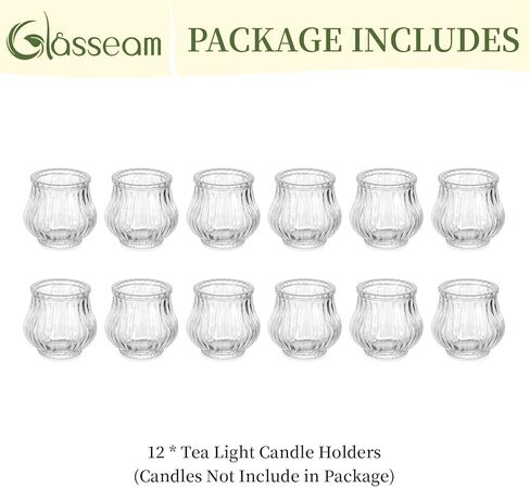 حامل شموع Tealight زجاجي من Glasseam: 12 قطعة من حاملات الشموع النذرية المضلعة الشفافة لحفلات الزفاف المركزية وحفلات زينة طاولات الكريسماس in Kuwait