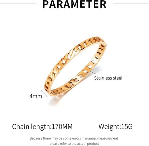 Rockyu Women's Silver Chain Bangle Hypoallergenic Stainless Steel Openwork Bracelet Stylish Accessory Birthday Gift in Kuwait