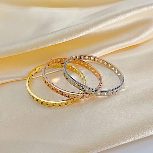 Rockyu Women's Silver Chain Bangle Hypoallergenic Stainless Steel Openwork Bracelet Stylish Accessory Birthday Gift in Kuwait