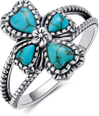 Turquoise/Moonstone Cross Ring Sterling Silver Natural Turquoise Flower Ring Navajo Tribes Style Ring for Women Her Wife in Saudi Arabia