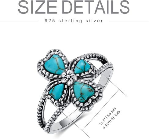 Turquoise/Moonstone Cross Ring Sterling Silver Natural Turquoise Flower Ring Navajo Tribes Style Ring for Women Her Wife in Saudi Arabia