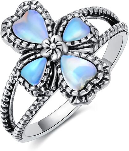 Turquoise/Moonstone Cross Ring Sterling Silver Natural Turquoise Flower Ring Navajo Tribes Style Ring for Women Her Wife in Saudi Arabia