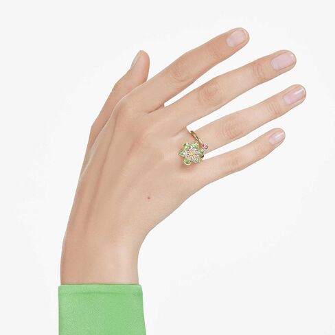 Swarovski Idyllia open ring, Mixed cuts, Flower, Green, Gold-tone Finish, Size 5 3/4 in Saudi Arabia