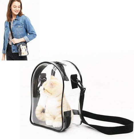 Clear Bag for 14cm/5.5in Plush Doll, Hanging Protective Display Case, Portable Travel Crossbody Bag with Strap-Black 1 Pack (Doll not Included) in Kuwait