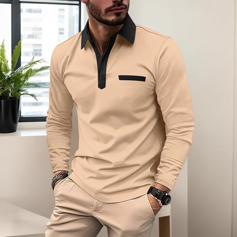 Men's Polo Shirts Long Sleeve Polo T Shirt Classic Casual Golf Shirt with Pocket in Saudi Arabia
