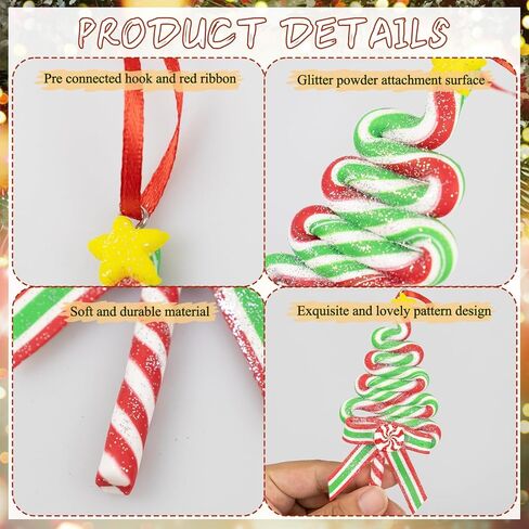 10Pcs Christmas Candy Cane Ornaments for Tree Decorations - Polymer Clay Glitter Lollipop Candy Cane for Holiday Party Home Decor in Saudi Arabia
