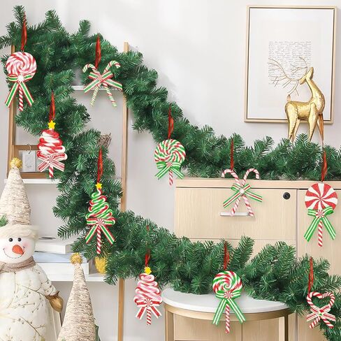 10Pcs Christmas Candy Cane Ornaments for Tree Decorations - Polymer Clay Glitter Lollipop Candy Cane for Holiday Party Home Decor in Saudi Arabia