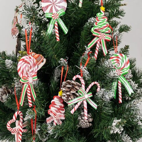 10Pcs Christmas Candy Cane Ornaments for Tree Decorations - Polymer Clay Glitter Lollipop Candy Cane for Holiday Party Home Decor in Saudi Arabia
