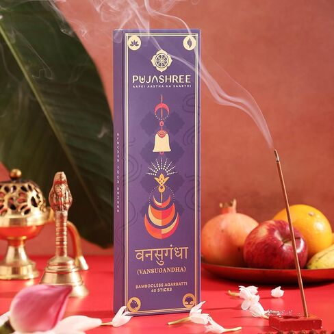 أعواد بخور Pujashree Bambooless Agarbatti 40 قطعة 8 بوصات | أعواد أغارباتي طبيعية 100% خالية من الفحم | حرق طويل الأمد | رائحة خشبية | عطر نيلغاندا (شاندان) in Saudi Arabia