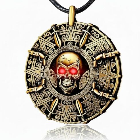 Authentic Pirate Accessories Skull Necklace for Men - Realistic Golden Pirate Jewelry Cosplay Accessories for Caribbean Pirate or Aztec costume for Men and Women in Saudi Arabia