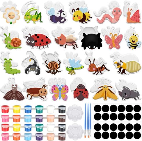 Simgoing 24 Sets Spring Kids Arts and Crafts Set Ceramic Painting Kit Unpainted Paintable Ceramics with 24 Magnet 4 Brushes and 2 Palette, Paint Your Own DIY Figurines for Toddler Boys Girls in Kuwait