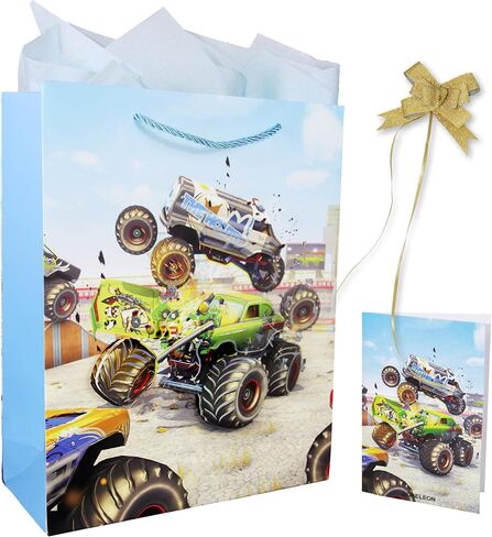 AOKELEON 12.6" Large Car Gift Bag with Tissue Paper, Greeting Card and Pull Bow for Boys' Birthday, Kids' Parties， Baby Showers，Shopping and Party Supplies in Saudi Arabia