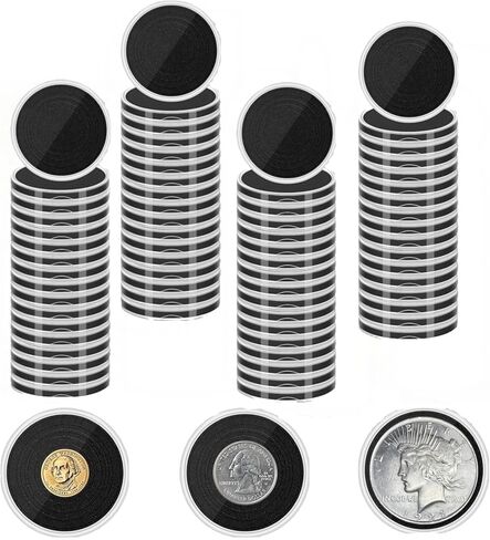 120 PCS Coin Holdings ، Round Clear Coin ، حاملي الدولار الفضي ، حامل عملة مستديرة لهواة جمع العملات ، حماة عملة بلاستيكية مع حلقات إسفنجية قابلة للتعديل (16/20/22/26/33/38 ملم) in Kuwait