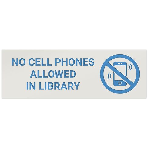 No Cell Phones Allowed in Library with Graphic Sign, Engraved, 2x6 Inches, Indoor/Outdoor Use, Made in USA by Sigo Signs in Saudi Arabia