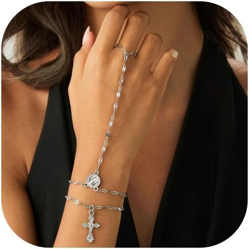 Long tiantian Hand Chain Bracelet for Women Rosary Bracelet Cross Ring Bracelet Religious Christian Birthday Jewelry Gifts for Women Men in Saudi Arabia