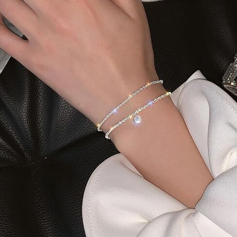 Dainty 925 Sterling Silver Bracelet Set, 2PCS Paper Clip & Multi-Layer Chain Bracelets for Women, Minimalist Stackable Jewelry Gift for Party Daily Wear in Saudi Arabia