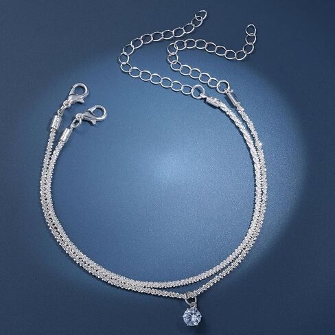 Dainty 925 Sterling Silver Bracelet Set, 2PCS Paper Clip & Multi-Layer Chain Bracelets for Women, Minimalist Stackable Jewelry Gift for Party Daily Wear in Saudi Arabia
