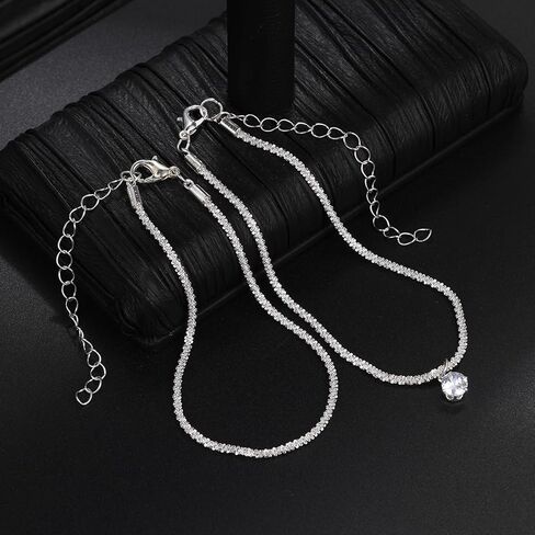 Dainty 925 Sterling Silver Bracelet Set, 2PCS Paper Clip & Multi-Layer Chain Bracelets for Women, Minimalist Stackable Jewelry Gift for Party Daily Wear in Saudi Arabia