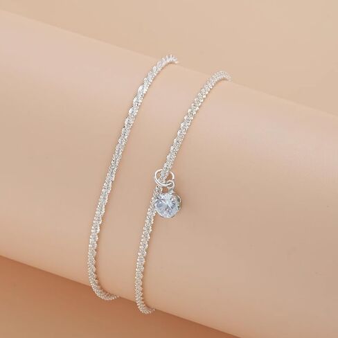 Dainty 925 Sterling Silver Bracelet Set, 2PCS Paper Clip & Multi-Layer Chain Bracelets for Women, Minimalist Stackable Jewelry Gift for Party Daily Wear in Saudi Arabia