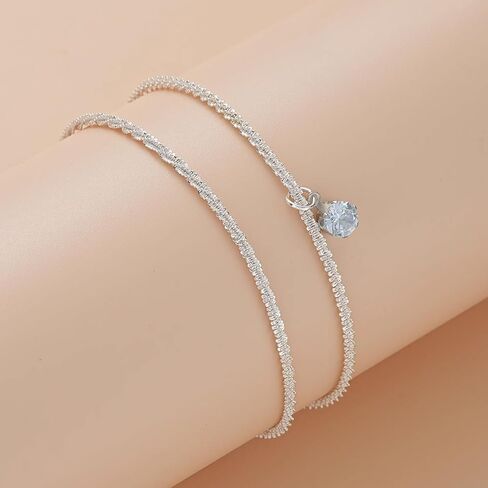 Dainty 925 Sterling Silver Bracelet Set, 2PCS Paper Clip & Multi-Layer Chain Bracelets for Women, Minimalist Stackable Jewelry Gift for Party Daily Wear in Saudi Arabia