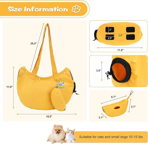 حقيبة حاملة حقيبة Cat - الحجم الأزرق M Soft Soft Free Dog Travel Sling مع تسخير قابل للتعديل وجيب التخزين - مناسب للحيوانات الأليفة من 5 إلى 11 رطلاً in Kuwait