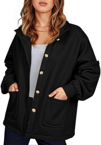 Yousify Womens Oversized Button Down Sweatshirts Jackets Casual Stand Collar Lantern Sleeve Coats Trendy Fall Outerwear in Saudi Arabia