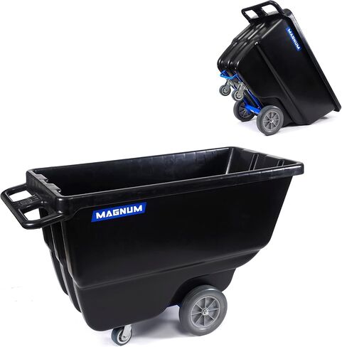 Magnum Tilt Truck, 1 Cu. Yd. Covered Capacity Dump Cart with Non-Marking 12" Wheels & 5" Casters for Jobsites, 800 lbs, Trash Cart with Wheels DUC100-12-NM in Kuwait