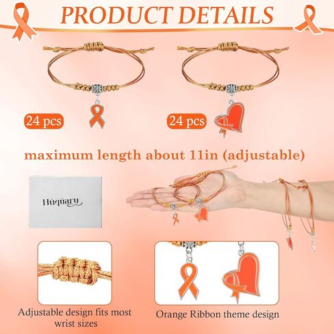 12/24/48 Pcs Orange Leukemia Awareness Bracelets Bulk Adjustable Orange Ribbon Multiple Sclerosis Bracelets Leukemia Awareness Gifts for Men Women Cancer Survivor Fighter Jewelry in Saudi Arabia