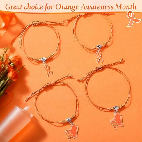 12/24/48 Pcs Orange Leukemia Awareness Bracelets Bulk Adjustable Orange Ribbon Multiple Sclerosis Bracelets Leukemia Awareness Gifts for Men Women Cancer Survivor Fighter Jewelry in Saudi Arabia