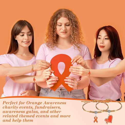 12/24/48 Pcs Orange Leukemia Awareness Bracelets Bulk Adjustable Orange Ribbon Multiple Sclerosis Bracelets Leukemia Awareness Gifts for Men Women Cancer Survivor Fighter Jewelry in Saudi Arabia