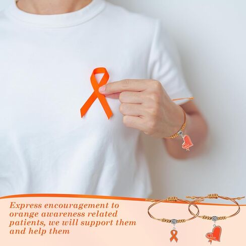 12/24/48 Pcs Orange Leukemia Awareness Bracelets Bulk Adjustable Orange Ribbon Multiple Sclerosis Bracelets Leukemia Awareness Gifts for Men Women Cancer Survivor Fighter Jewelry in Saudi Arabia