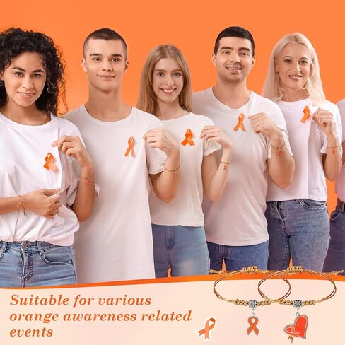 12/24/48 Pcs Orange Leukemia Awareness Bracelets Bulk Adjustable Orange Ribbon Multiple Sclerosis Bracelets Leukemia Awareness Gifts for Men Women Cancer Survivor Fighter Jewelry in Saudi Arabia