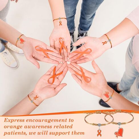 12/24/48 Pcs Orange Leukemia Awareness Bracelets Bulk Adjustable Orange Ribbon Multiple Sclerosis Bracelets Leukemia Awareness Gifts for Men Women Cancer Survivor Fighter Jewelry in Saudi Arabia