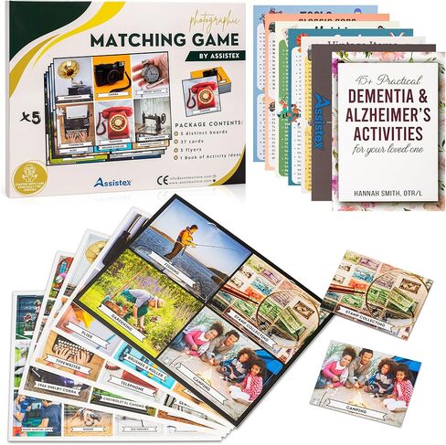 Assistex 2 in 1 Matching Memory Card Games for Seniors - Brain Games for Dementia Patients - Adult Memory Games for Seniors - Lyric and Idiom Games for Alzheimer and Dementia Patients, 40 Cards Each in Kuwait
