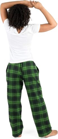 سروال بيجامة نسائي من Leveret قطن فلانيل للنوم منقوش باللون الأسود والأخضر (مقاس كبير) in Saudi Arabia
