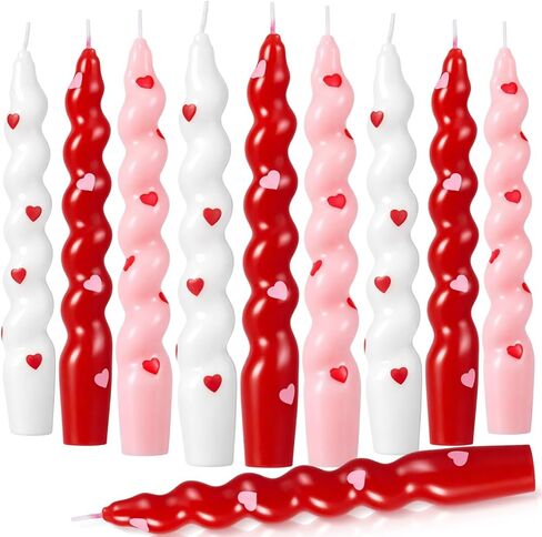 12 Pcs Valentine Taper Candles 10 Inch Tall Unscented Heart Candles Stick Valentine Gifts Holiday Decor for Dinner, Party, Wedding, Anniversary(Red,Pink,White,Heart) in Kuwait