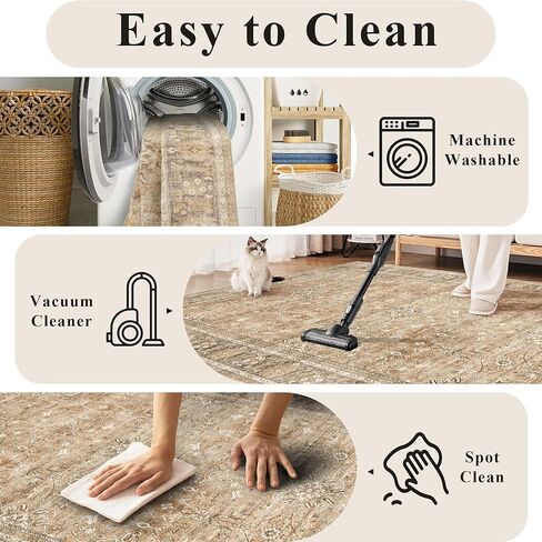 HelloTree Washable Rugs 5x7 Area Rug for Living Room, Vintage Boho Khaki Rug Non Slip Carpet Retro Accent Indoor Mat Print Distressed Low Pile Throw Large Rug for Office Bedside-Khaki in Saudi Arabia