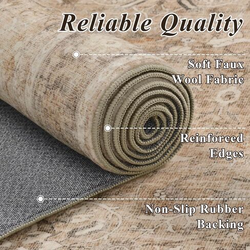 HelloTree Washable Rugs 5x7 Area Rug for Living Room, Vintage Boho Khaki Rug Non Slip Carpet Retro Accent Indoor Mat Print Distressed Low Pile Throw Large Rug for Office Bedside-Khaki in Saudi Arabia