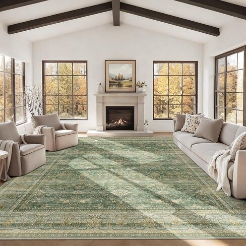 HelloTree Washable Rugs 5x7 Area Rug for Living Room, Vintage Boho Khaki Rug Non Slip Carpet Retro Accent Indoor Mat Print Distressed Low Pile Throw Large Rug for Office Bedside-Khaki in Saudi Arabia