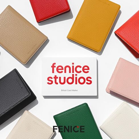 حامل محفظة بطاقات ثنائي الطي من Fenice مصنوع من جلد البولي يوريثان النباتي الصديق للبيئة مع مظهر بسيط وأنيق للرجال والنساء (أصفر) in Kuwait