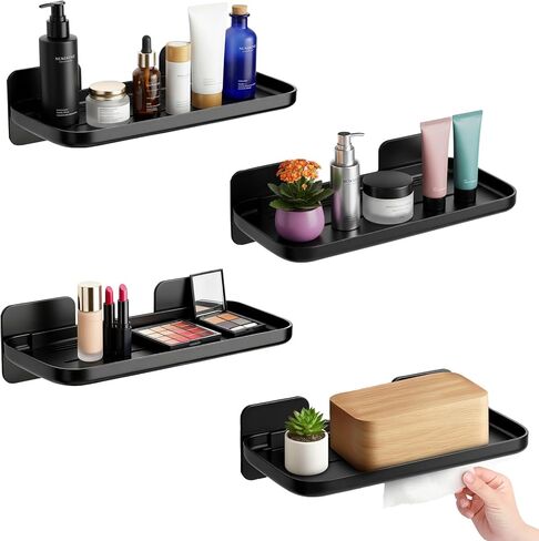4 Pack Floating Shelves for Wall, Self Adhesive Small Shelf, No Drill Adhesive Wall Shelf, Floating Shelves Damage-Free Expand Walls Space for Living Room Kitchen Bathroom (White) in Saudi Arabia
