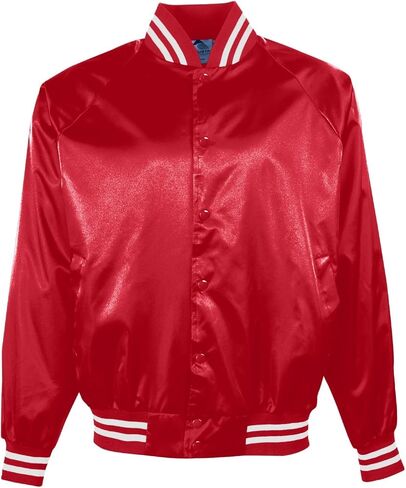 سترة بيسبول من الساتان من Augusta Sportswear/زخرفة مخططة - أحمر/أبيض - M in Saudi Arabia