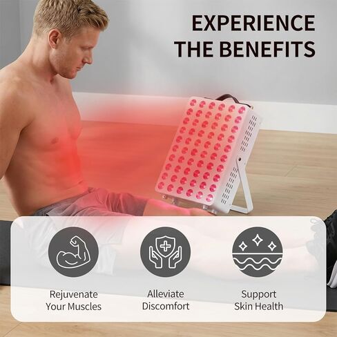 Red Light Therapy for Body, 660nm 850nm Near Infrared Light Therapy Panel with Stand and Handle, 60 Dual Chip LEDs, Ideal Xmas Gift, for Body, Face, Recovery, Sleep, Skin Health, White in Saudi Arabia