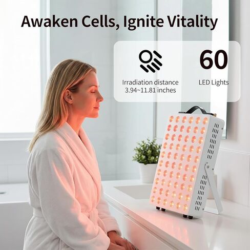 Red Light Therapy for Body, 660nm 850nm Near Infrared Light Therapy Panel with Stand and Handle, 60 Dual Chip LEDs, Ideal Xmas Gift, for Body, Face, Recovery, Sleep, Skin Health, White in Saudi Arabia