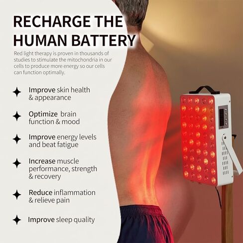 Red Light Therapy for Body, 660nm 850nm Near Infrared Light Therapy Panel with Stand and Handle, 60 Dual Chip LEDs, Ideal Xmas Gift, for Body, Face, Recovery, Sleep, Skin Health, White in Saudi Arabia