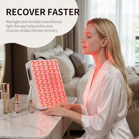 Red Light Therapy for Body, 660nm 850nm Near Infrared Light Therapy Panel with Stand and Handle, 60 Dual Chip LEDs, Ideal Xmas Gift, for Body, Face, Recovery, Sleep, Skin Health, White in Saudi Arabia