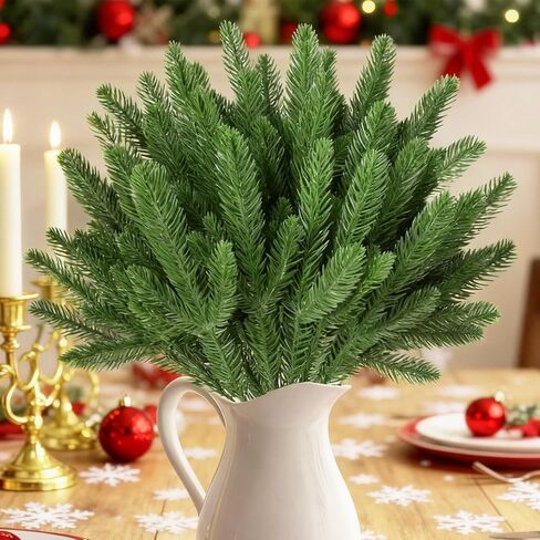 24PCS Artificial Pine Needle, Branches Stem Fake Plants, Wreath for Christmas DIY Accessories Home Holiday and Seasonal Display, Green in Saudi Arabia